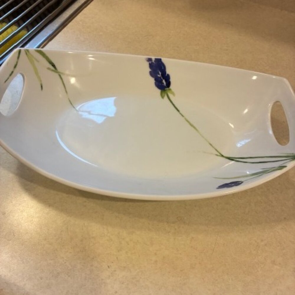 Dansk Classic Fjord Purple Lavender Flowers Large Oval Handles Serving Bowl